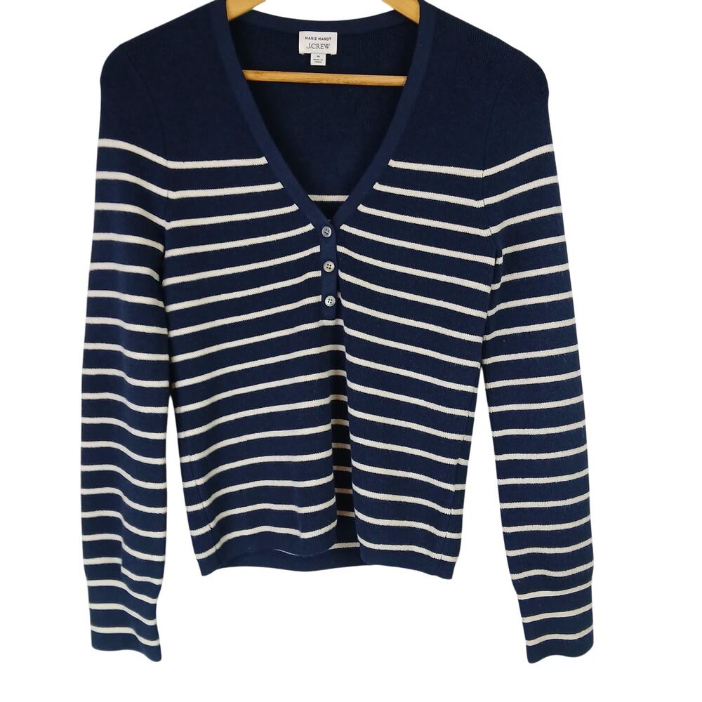 Navy and White Striped V-Neck Sweater